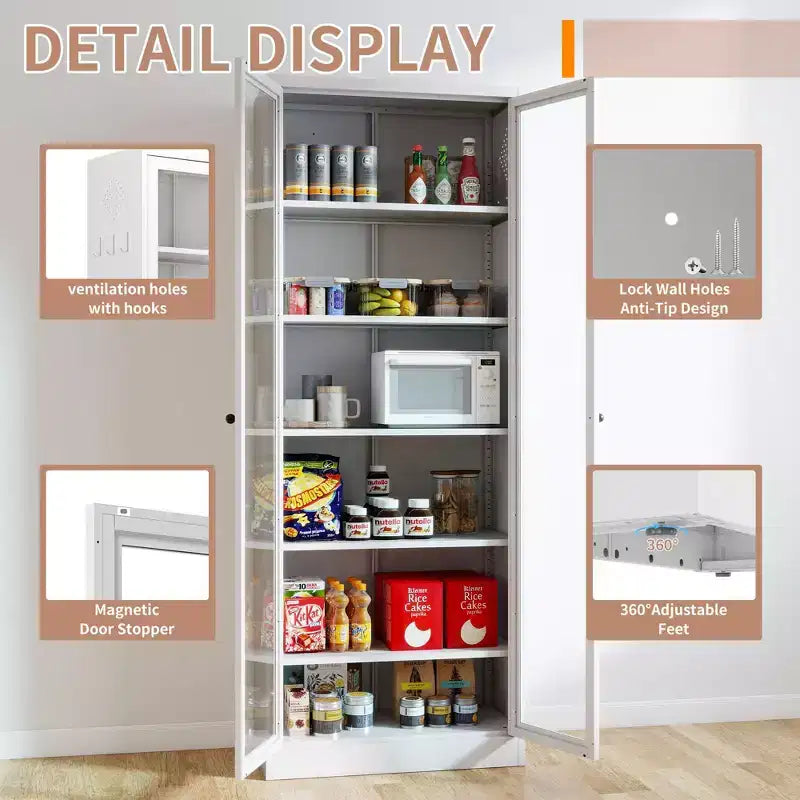 Okak 61 Armadio da dispensa da cucina autoportante, mobile contenitore regolabile con 4 ripiani, armadietto in metallo resistente per sala da pranzo/soggiorno