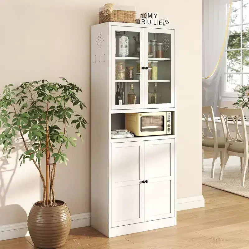 Okak 61 Armadio da dispensa da cucina autoportante, mobile contenitore regolabile con 4 ripiani, armadietto in metallo resistente per sala da pranzo/soggiorno