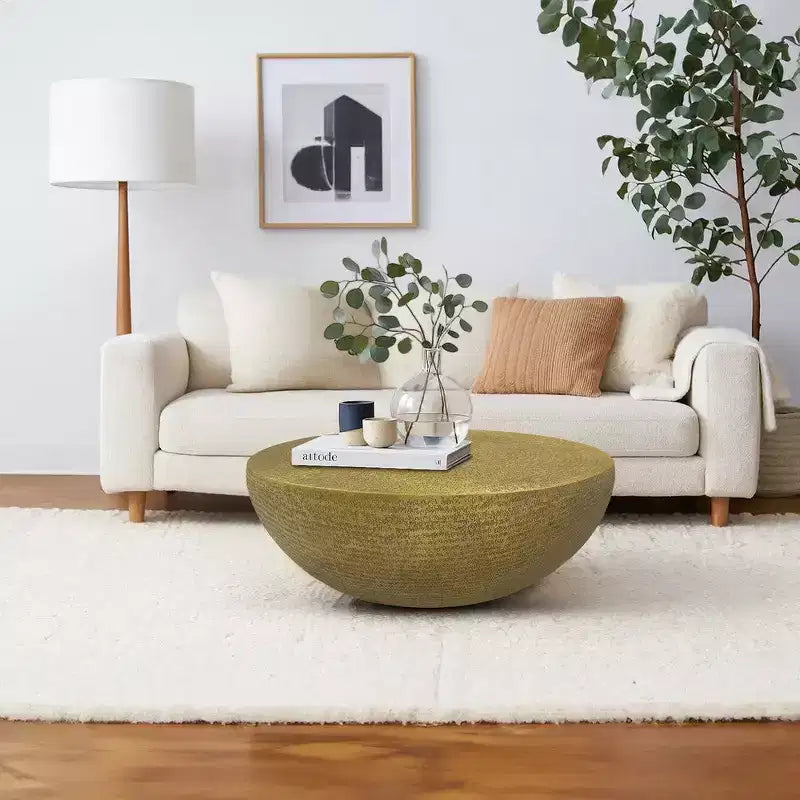 Royal Hampton Coffee Table | 36 Inch Round Bowl Base with Hand Etched Texture