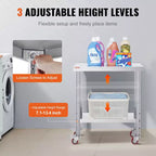 VEVOR Stainless Steel Work Table 30 x 12 x 34 Inch, 700 LBS Load Capacity with 4 Wheels, 3 Adjustable Height Levels, Silver