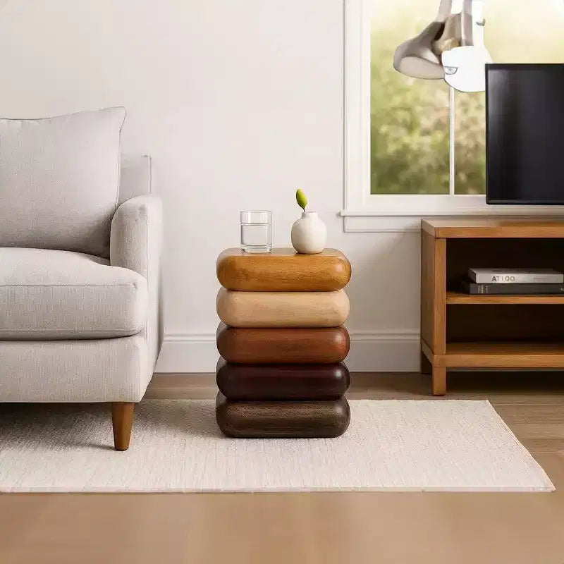 Royal Hampton 18 Inch Side End Table, Sculptural Stacked Design, Mango and Acacia Wood