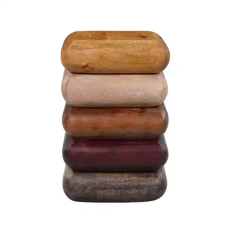 Royal Hampton 18 Inch Side End Table, Sculptural Stacked Design, Mango and Acacia Wood