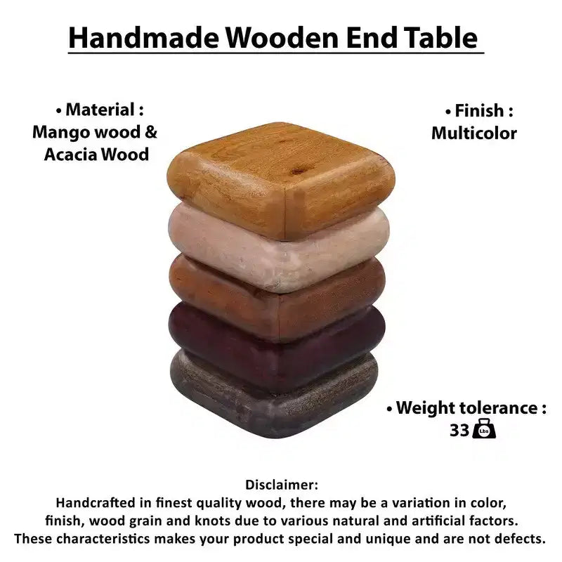 Royal Hampton 18 Inch Side End Table, Sculptural Stacked Design, Mango and Acacia Wood