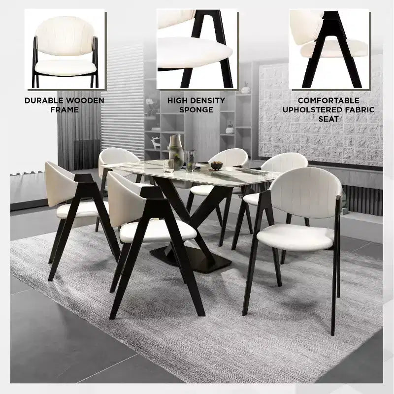 LeisureMod Savor Modern Dining Chair  Upholstered Side Chairs with Curved Back and Iron Frame Mid-Century Kitchen & Dining Room Chairs Set of 4