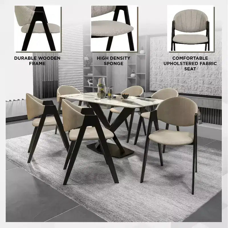 LeisureMod Savor Modern Dining Chair  Upholstered Side Chairs with Curved Back and Iron Frame Mid-Century Kitchen & Dining Room Chairs Set of 4