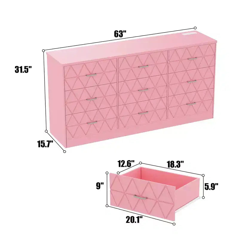 9 Drawer Dressers, Modern Large Dresser for Bedroom Organize, Wooden Long Dresser with 9 Drawers, Storage Chest of Drawers for Bedroom, Living Room
