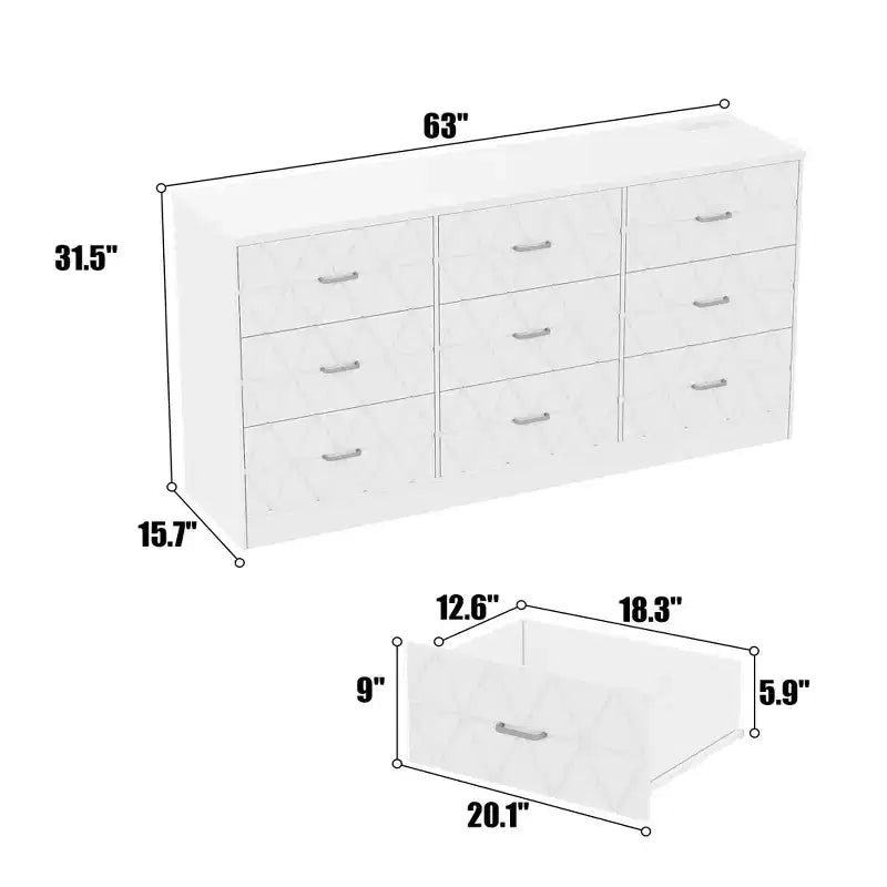 9 Drawer Dressers, Modern Large Dresser for Bedroom Organize, Wooden Long Dresser with 9 Drawers, Storage Chest of Drawers for Bedroom, Living Room