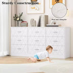 9 Drawer Dressers, Modern Large Dresser for Bedroom Organize, Wooden Long Dresser with 9 Drawers, Storage Chest of Drawers for Bedroom, Living Room