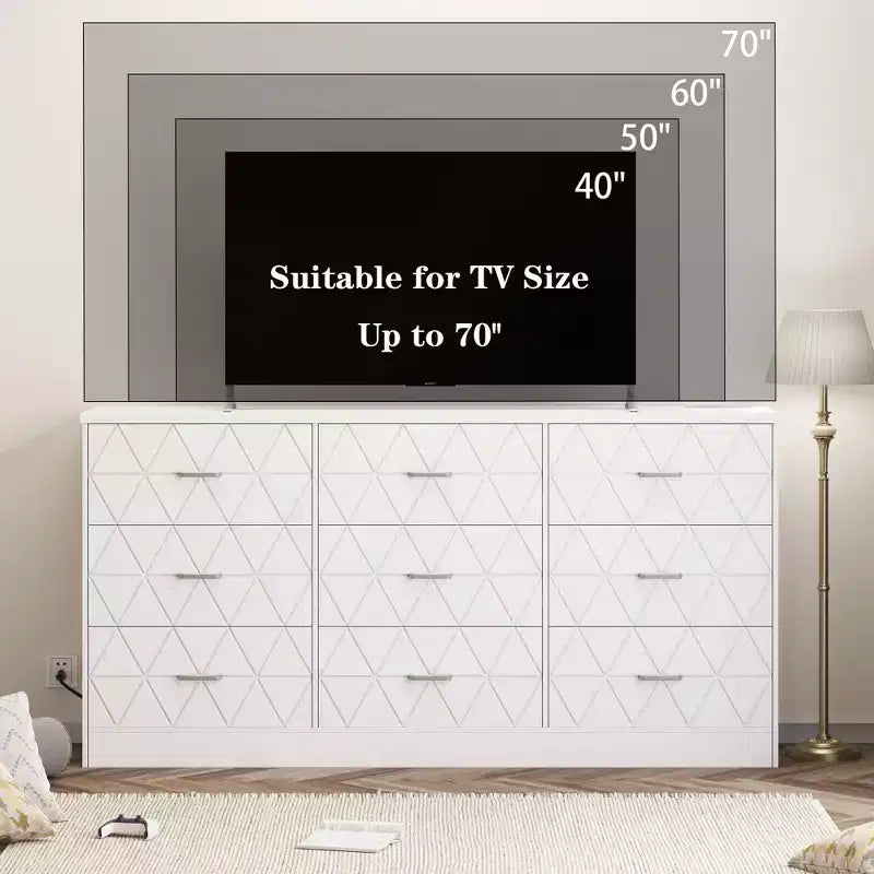 9 Drawer Dressers, Modern Large Dresser for Bedroom Organize, Wooden Long Dresser with 9 Drawers, Storage Chest of Drawers for Bedroom, Living Room