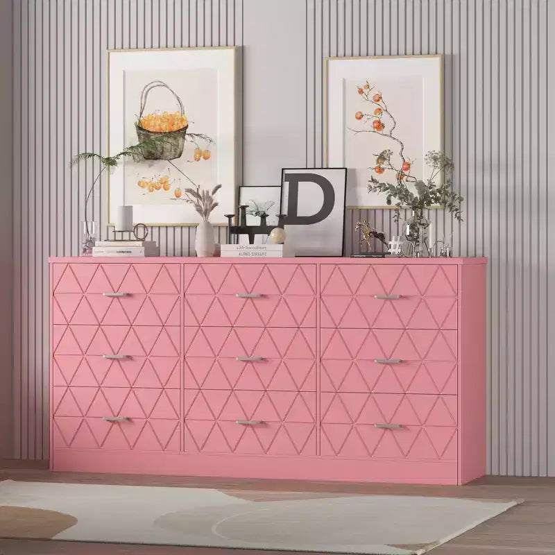 9 Drawer Dressers, Modern Large Dresser for Bedroom Organize, Wooden Long Dresser with 9 Drawers, Storage Chest of Drawers for Bedroom, Living Room