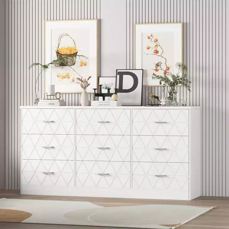 9 Drawer Dressers, Modern Large Dresser for Bedroom Organize, Wooden Long Dresser with 9 Drawers, Storage Chest of Drawers for Bedroom, Living Room