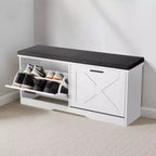 VEVOR Entryway Shoe Storage Bench, 39.4 x 12.0 x 18.7 Inch Shoe Organizer with Flip Drawers, 440lbs Narrow Shoes Rack Bench, Black + White