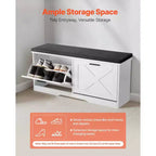 VEVOR Entryway Shoe Storage Bench, 39.4 x 12.0 x 18.7 Inch Shoe Organizer with Flip Drawers, 440lbs Narrow Shoes Rack Bench, Black + White