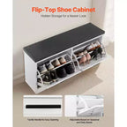 VEVOR Entryway Shoe Storage Bench, 39.4 x 12.0 x 18.7 Inch Shoe Organizer with Flip Drawers, 440lbs Narrow Shoes Rack Bench, Black + White