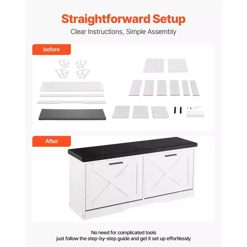 VEVOR Entryway Shoe Storage Bench, 39.4 x 12.0 x 18.7 Inch Shoe Organizer with Flip Drawers, 440lbs Narrow Shoes Rack Bench, Black + White