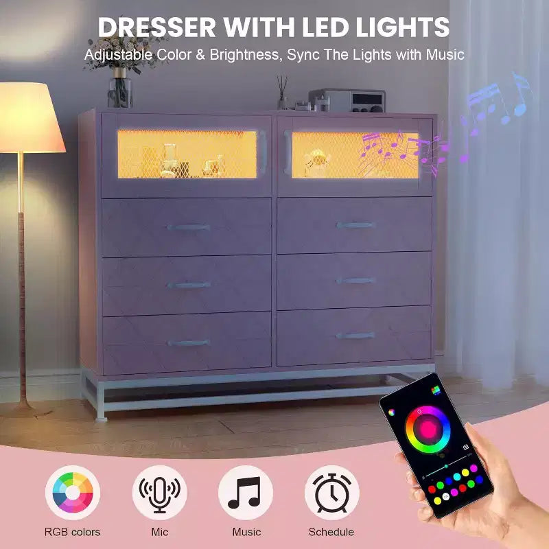 Acekool 8 Drawer Dresser with Cabinet for Bedroom, Tall Storage Chest with Charging Station, Storage Organizer for Living Room, Hallway, Closet
