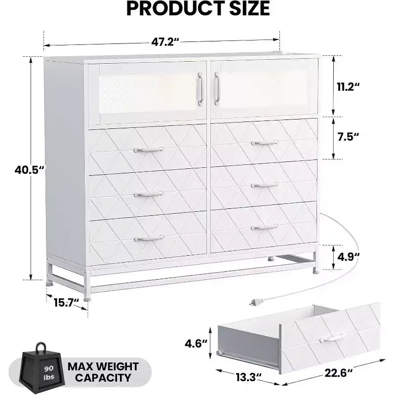 Acekool 8 Drawer Dresser with Cabinet for Bedroom, Tall Storage Chest with Charging Station, Storage Organizer for Living Room, Hallway, Closet