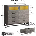 Acekool 8 Drawer Dresser with Cabinet for Bedroom, Tall Storage Chest with Charging Station, Storage Organizer for Living Room, Hallway, Closet