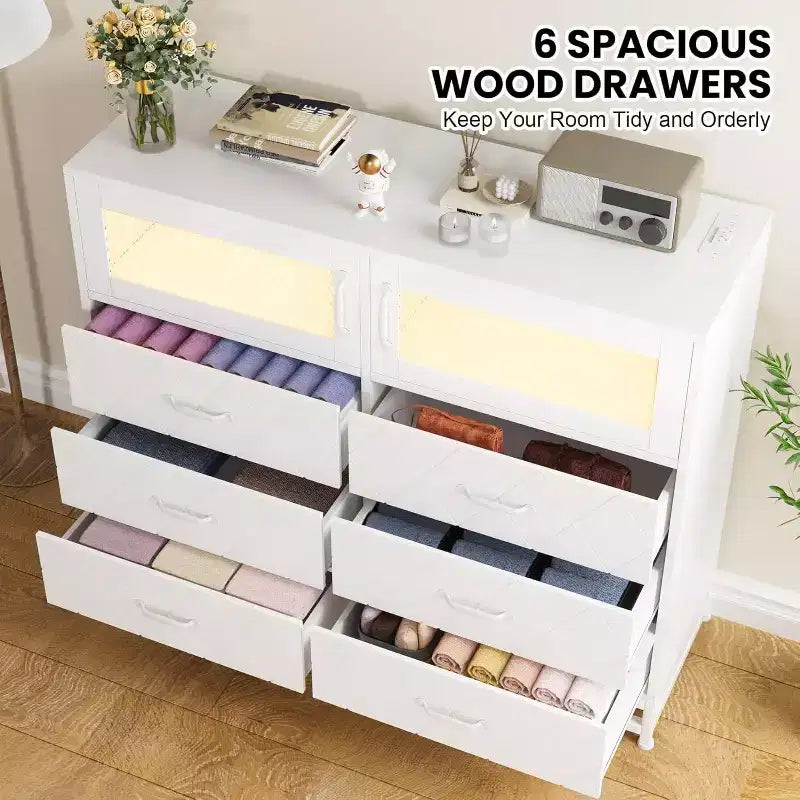 Acekool 8 Drawer Dresser with Cabinet for Bedroom, Tall Storage Chest with Charging Station, Storage Organizer for Living Room, Hallway, Closet
