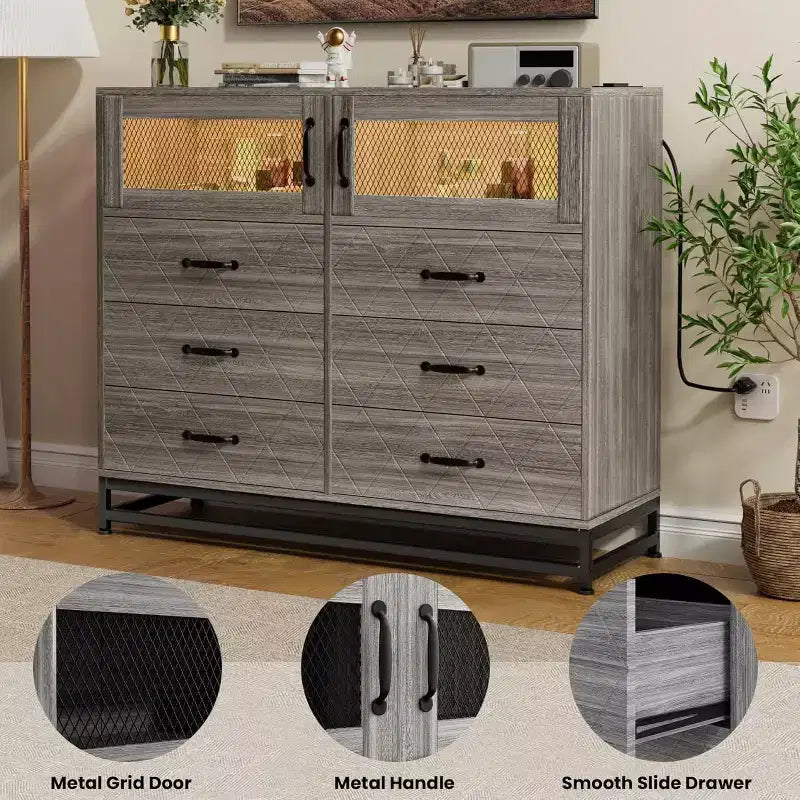 Acekool 8 Drawer Dresser with Cabinet for Bedroom, Tall Storage Chest with Charging Station, Storage Organizer for Living Room, Hallway, Closet