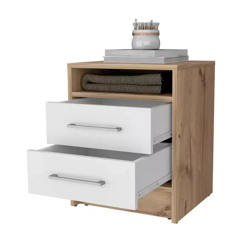 MAYEERTY Nightstand with 2 Drawers Concealed Shelf Vintage Bedside Table for Bedroom Living Room