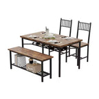 4-Piece Industrial Dining Set - Table, 2 Chairs & Bench with Metal Frame and Storage Rack for Small Spaces
