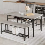 4-Piece Industrial Dining Set - Table, 2 Chairs & Bench with Metal Frame and Storage Rack for Small Spaces