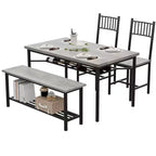 4-Piece Industrial Dining Set - Table, 2 Chairs & Bench with Metal Frame and Storage Rack for Small Spaces