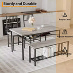 4-Piece Industrial Dining Set - Table, 2 Chairs & Bench with Metal Frame and Storage Rack for Small Spaces