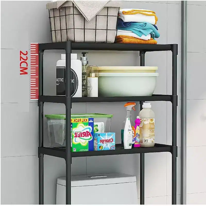 Tall 3-Tier Bathroom Shelf Unit, Over-The-Toilet Storage Rack with Iron Frame, Space Saving Organizer for Towels & Supplies