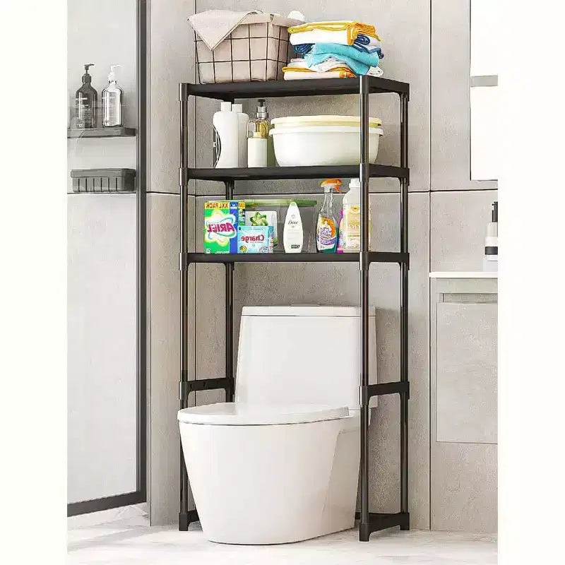 Tall 3-Tier Bathroom Shelf Unit, Over-The-Toilet Storage Rack with Iron Frame, Space Saving Organizer for Towels & Supplies