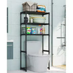 Tall 3-Tier Bathroom Shelf Unit, Over-The-Toilet Storage Rack with Iron Frame, Space Saving Organizer for Towels & Supplies