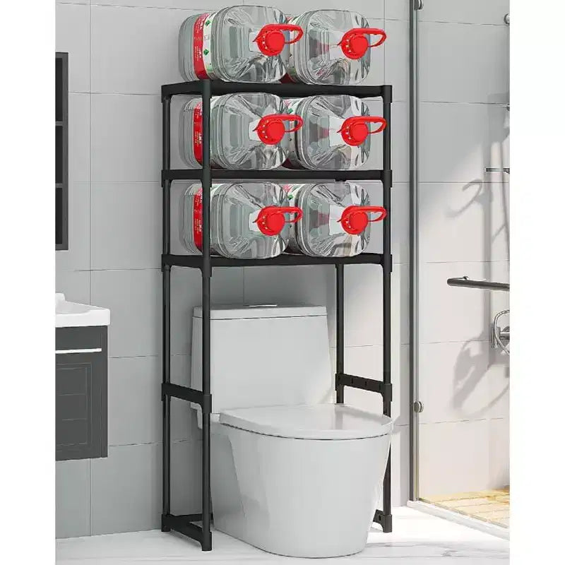 Tall 3-Tier Bathroom Shelf Unit, Over-The-Toilet Storage Rack with Iron Frame, Space Saving Organizer for Towels & Supplies