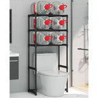 Tall 3-Tier Bathroom Shelf Unit, Over-The-Toilet Storage Rack with Iron Frame, Space Saving Organizer for Towels & Supplies