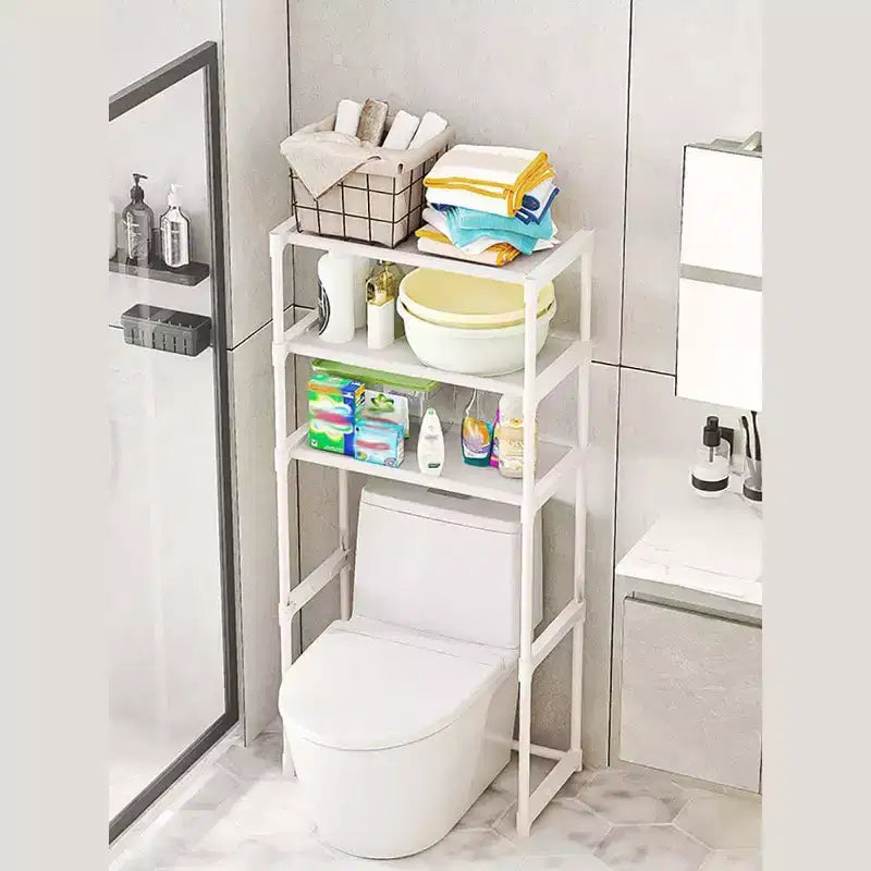 Tall 3-Tier Bathroom Shelf Unit, Over-The-Toilet Storage Rack with Iron Frame, Space Saving Organizer for Towels & Supplies