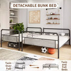 Metal Bunk Bed Twin Over Full Size with Angled Ladder, High Guardrail,Heavy Duty Bunk Bed Frame with Metal Slats, Smooth Rounded Edges, for Kids,Teens