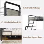Metal Bunk Bed Twin Over Full Size with Angled Ladder, High Guardrail,Heavy Duty Bunk Bed Frame with Metal Slats, Smooth Rounded Edges, for Kids,Teens