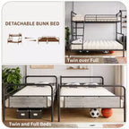 Metal Bunk Bed Twin Over Full Size with Angled Ladder, High Guardrail,Heavy Duty Bunk Bed Frame with Metal Slats, Smooth Rounded Edges, for Kids,Teens