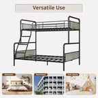Metal Bunk Bed Twin Over Full Size with Angled Ladder, High Guardrail,Heavy Duty Bunk Bed Frame with Metal Slats, Smooth Rounded Edges, for Kids,Teens