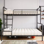 Metal Bunk Bed Twin Over Full Size with Angled Ladder, High Guardrail,Heavy Duty Bunk Bed Frame with Metal Slats, Smooth Rounded Edges, for Kids,Teens