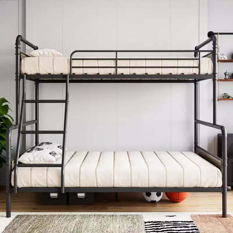 Metal Bunk Bed Twin Over Full Size with Angled Ladder, High Guardrail,Heavy Duty Bunk Bed Frame with Metal Slats, Smooth Rounded Edges, for Kids,Teens