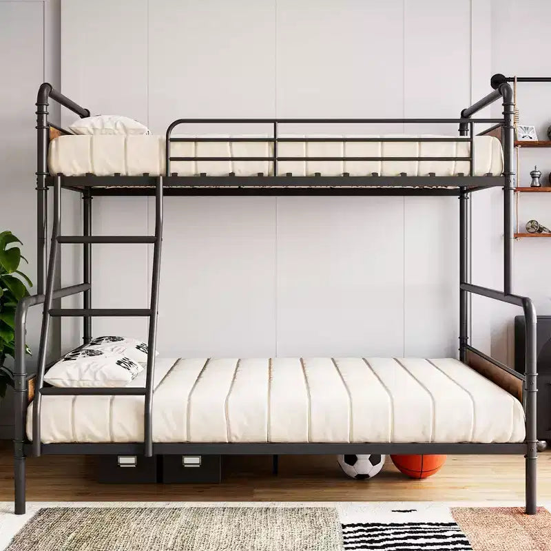 Metal Bunk Bed Twin Over Full Size with Angled Ladder, High Guardrail,Heavy Duty Bunk Bed Frame with Metal Slats, Smooth Rounded Edges, for Kids,Teens