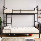 Metal Bunk Bed Twin Over Full Size with Angled Ladder, High Guardrail,Heavy Duty Bunk Bed Frame with Metal Slats, Smooth Rounded Edges, for Kids,Teens