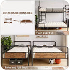 Metal Bunk Bed Twin Over Full Size with Angled Ladder, High Guardrail,Heavy Duty Bunk Bed Frame with Metal Slats, Smooth Rounded Edges, for Kids,Teens