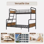 Metal Bunk Bed Twin Over Full Size with Angled Ladder, High Guardrail,Heavy Duty Bunk Bed Frame with Metal Slats, Smooth Rounded Edges, for Kids,Teens
