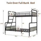 Metal Bunk Bed Twin Over Full Size with Angled Ladder, High Guardrail,Heavy Duty Bunk Bed Frame with Metal Slats, Smooth Rounded Edges, for Kids,Teens