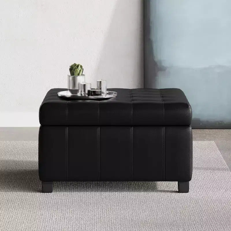 GDFStudio Rigby Contemporary Button Tufted Faux Leather Upholstered Storage Ottoman