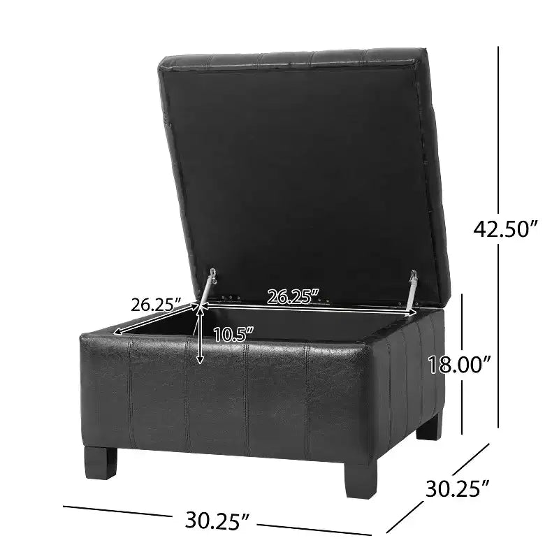 GDFStudio Rigby Contemporary Button Tufted Faux Leather Upholstered Storage Ottoman
