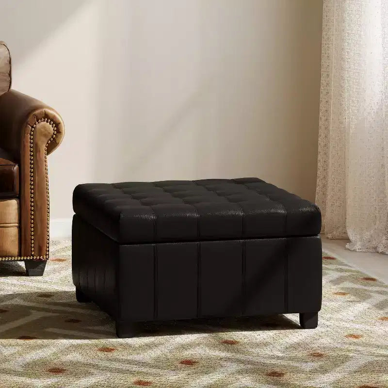 GDFStudio Rigby Contemporary Button Tufted Faux Leather Upholstered Storage Ottoman