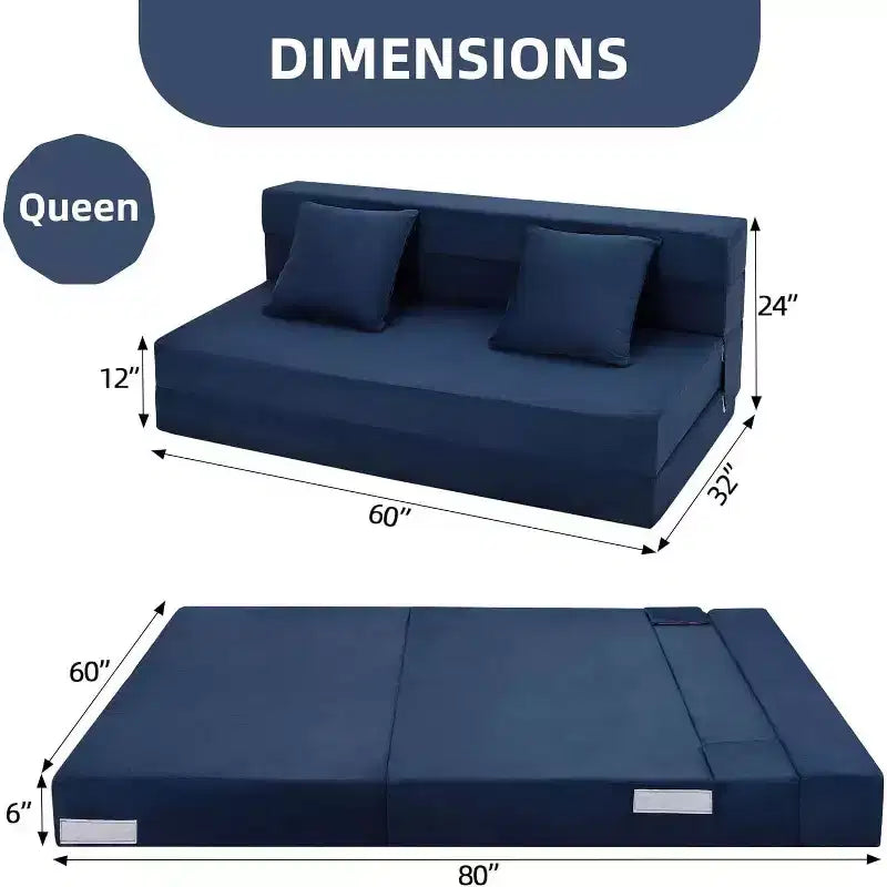 Acekool Folding Sofa Mattress, Convertible Queen Memory Foam Sofa Bed with Pillow, Linen Futon Floor Couch for Living Room or Guest Room